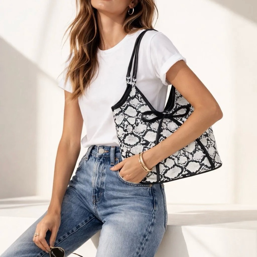 8 other Reasons Eloise Bow Handbag Faux Leather Snake Print
